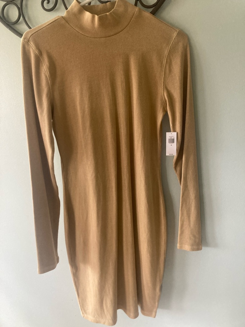 Old Navy Camel Long-Sleeve Mock Neck Dress